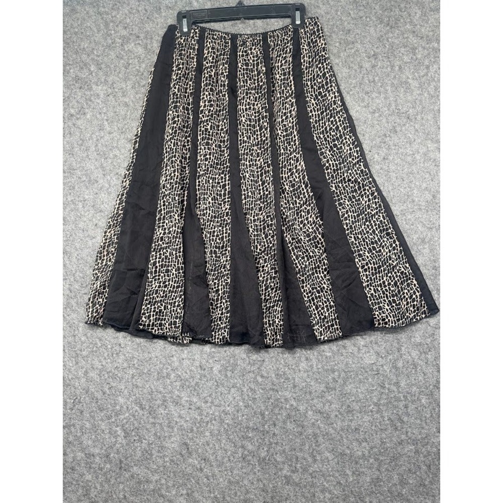 JM Collection Petite 8P Black Tan Animal Print A-Line Chiffon Lined Skirt 25in L